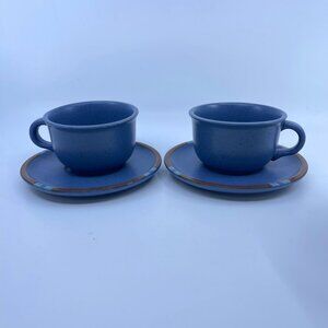 vintage dansk mesa blue cup & saucer set of 2 stoneware made in portugal